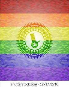 bong of marijuana icon inside emblem on mosaic background with the colors of the LGBT flag