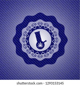 bong of marijuana icon inside emblem with denim high quality background