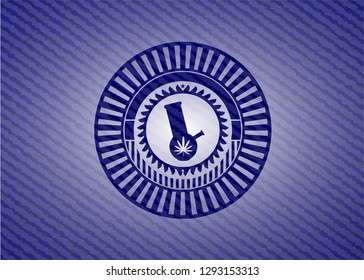 bong of marijuana icon inside emblem with denim texture
