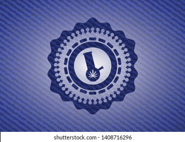 bong of marijuana icon inside emblem with denim texture