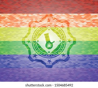 bong of marijuana icon inside emblem on mosaic background with the colors of the LGBT flag