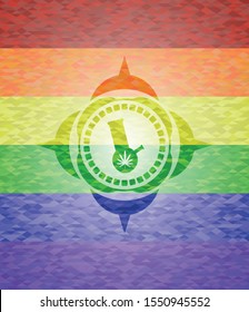 bong of marijuana icon inside emblem on mosaic background with the colors of the LGBT flag
