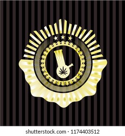bong of marijuana icon inside gold emblem or badge