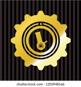 bong of marijuana icon inside gold shiny badge