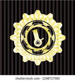 bong of marijuana icon inside gold emblem or badge