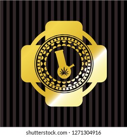 bong of marijuana icon inside gold emblem or badge
