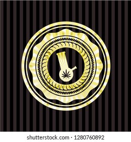bong of marijuana icon inside gold badge