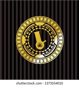 bong of marijuana icon inside gold badge or emblem