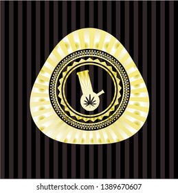bong of marijuana icon inside gold badge or emblem