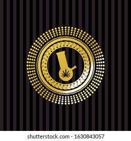 bong of marijuana icon inside gold shiny badge