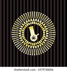 Bong von Marihuana Symbol in Golden Button. 