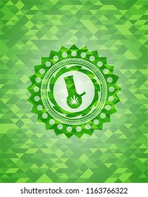 bong of marijuana icon inside green emblem. Mosaic background
