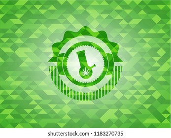 bong of marijuana icon inside green emblem. Mosaic background