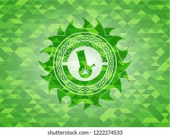bong of marijuana icon inside green emblem with mosaic background