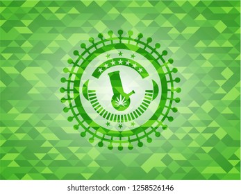 bong of marijuana icon inside green emblem with mosaic ecological style background