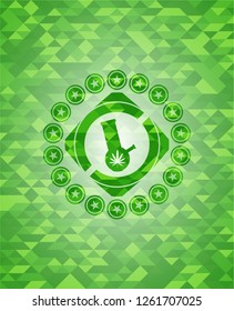 bong of marijuana icon inside green emblem with mosaic ecological style background