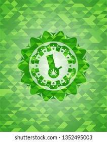 bong of marijuana icon inside green emblem with mosaic ecological style background