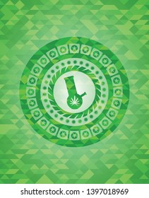bong of marijuana icon inside green emblem with mosaic ecological style background