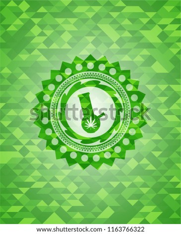 bong of marijuana icon inside green emblem. Mosaic background