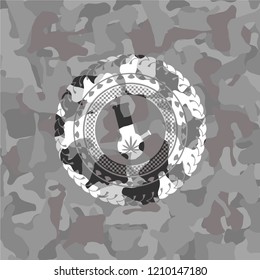 bong of marijuana icon inside grey camo emblem