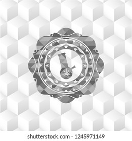 bong of marijuana icon inside grey badge with geometric cube white background