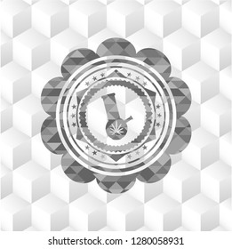 bong of marijuana icon inside grey badge with geometric cube white background
