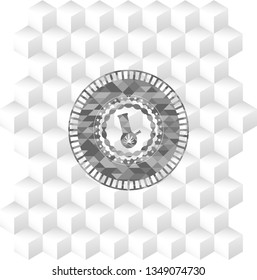 bong of marijuana icon inside grey badge with geometric cube white background