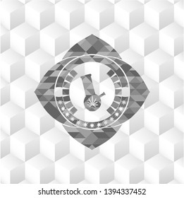 bong of marijuana icon inside grey emblem. Retro with geometric cube white background