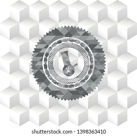 bong of marijuana icon inside grey icon or emblem with geometric cube white background