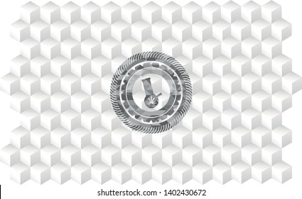 bong of marijuana icon inside grey emblem with geometric cube white background