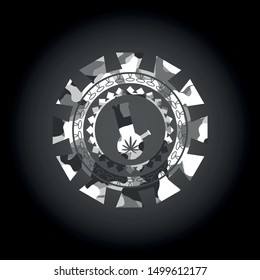 bong of marijuana icon inside grey camouflaged emblem