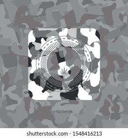 bong of marijuana icon inside grey camouflaged emblem
