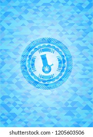 bong of marijuana icon inside light blue emblem with mosaic background