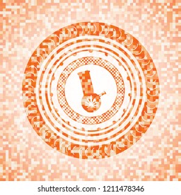 bong of marijuana icon inside orange tile background illustration. Square geometric mosaic seamless pattern with emblem inside.