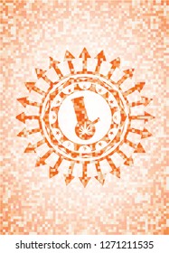 bong of marijuana icon inside orange tile background illustration. Square geometric mosaic seamless pattern with emblem inside.