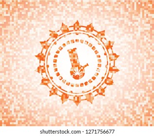 bong of marijuana icon inside orange mosaic emblem with background