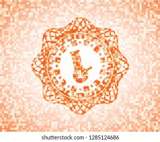 bong of marijuana icon inside orange tile background illustration. Square geometric mosaic seamless pattern with emblem inside.