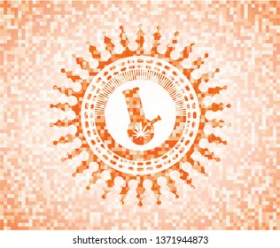bong of marijuana icon inside orange tile background illustration. Square geometric mosaic seamless pattern with emblem inside.