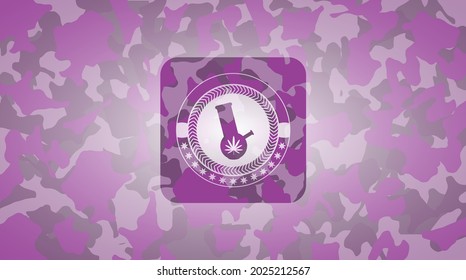 bong of marijuana icon inside pink and purple camo texture. 