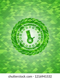 bong of marijuana icon inside realistic green emblem. Mosaic background