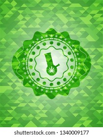 bong of marijuana icon inside realistic green emblem. Mosaic background