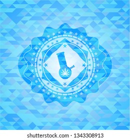 bong of marijuana icon inside realistic sky blue emblem. Mosaic background
