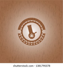 bong of marijuana icon inside realistic wooden emblem