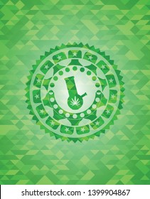 bong of marijuana icon inside realistic green mosaic emblem