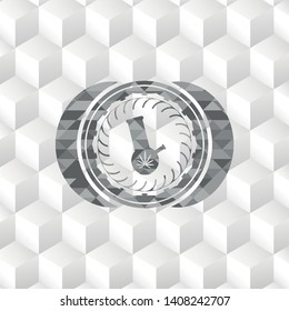 bong of marijuana icon inside realistic grey emblem with geometric cube white background
