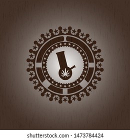 bong of marijuana icon inside realistic wooden emblem