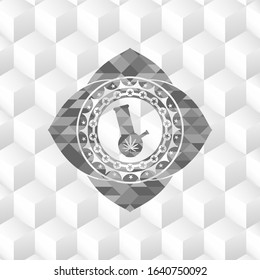 bong of marijuana icon inside realistic grey emblem with geometric cube white background