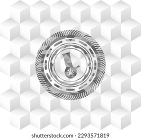 bong of marijuana icon inside realistic grey emblem with geometric cube white background. 