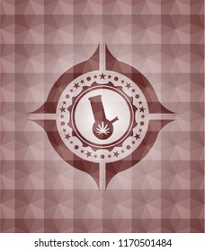 bong of marijuana icon inside red geometric emblem. Seamless.