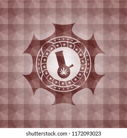 bong of marijuana icon inside red seamless geometric badge.